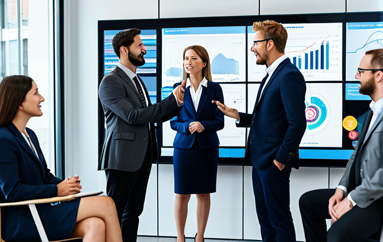 A diverse group of adult marketing professionals, fully clothed in professional business attire, engaged in a collaborative discussion around a large, interactive digital display in a modern, well-lit office. The screen shows a complex network of consumer behavior data and emotional journey mapping. The scene emphasizes deep consumer understanding, strategic thinking, and authentic brand connection. Perfect anatomy, correct proportions, natural poses, well-formed hands, proper finger count, natural body proportions. Safe for work, appropriate content, modest clothing, professional dress, family-friendly.