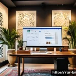 브랜드 마케팅 직무로 전환하기 위한 공부법 - A modern digital marketing workspace tailored for Arabic-speaking professionals, featuring a large s...