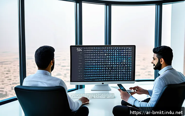 브랜드 마케팅 캠페인 기획 사례 분석 - A vibrant digital marketing campaign scene set in a modern Middle Eastern office, featuring a divers...